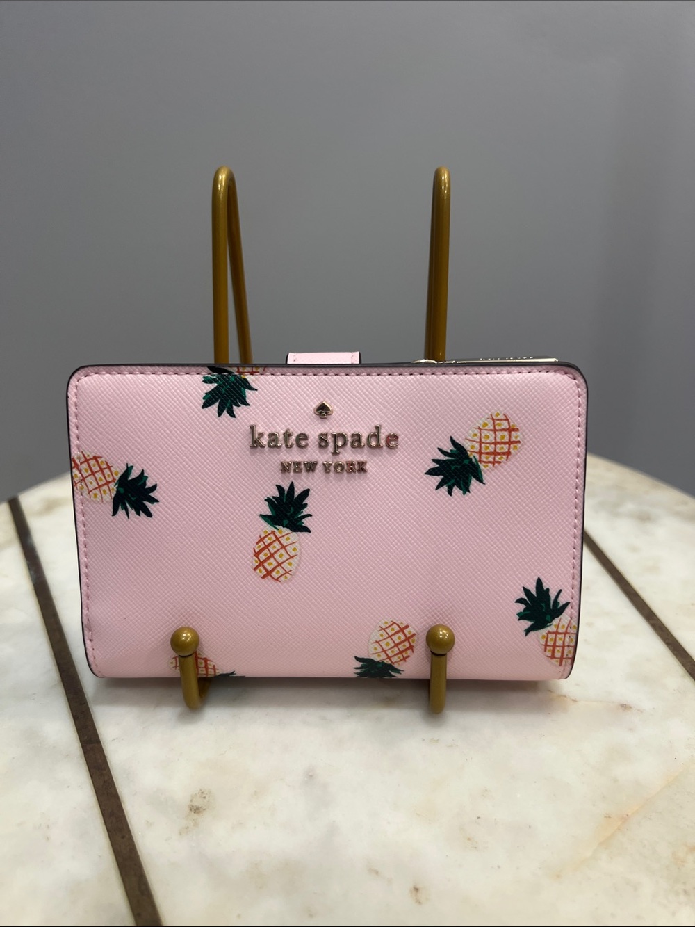 NEW kate spade pink pineapple print compact wallet